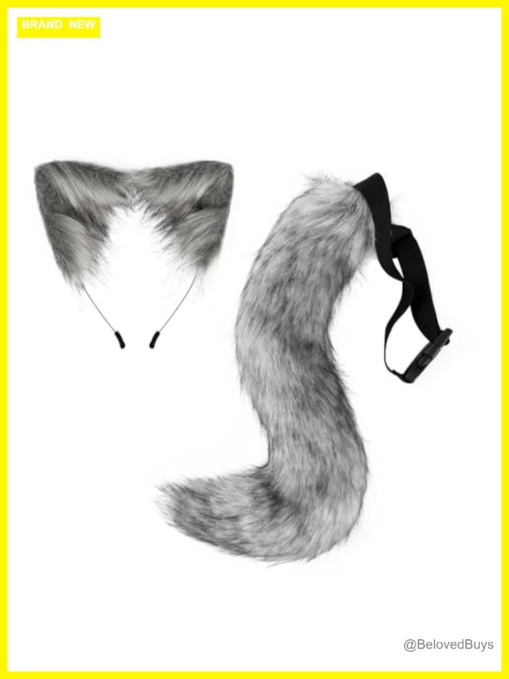 Faux Fur Fox Tail and Ears Headband Set Werewolf Costume Accessories